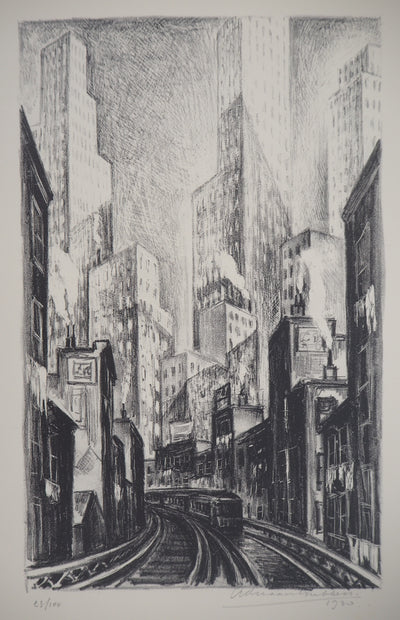 Adriaan LUBBERS : New York : Subway at Chatham square, Lithographie originale (photo de détail 2) - Crédit photo : Galerie Art.Paris