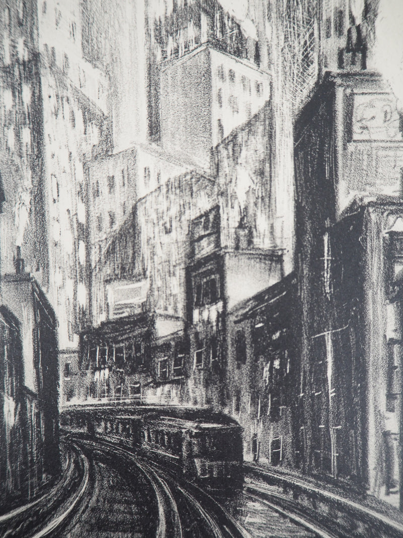 Adriaan LUBBERS : New York : Subway at Chatham square, Lithographie originale (photo de détail 5) - Crédit photo : Galerie Art.Paris