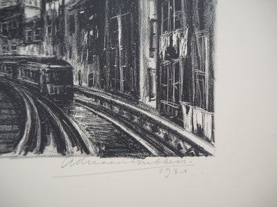 Adriaan LUBBERS : New York : Subway at Chatham square, Lithographie originale (photo de détail 3) - Crédit photo : Galerie Art.Paris