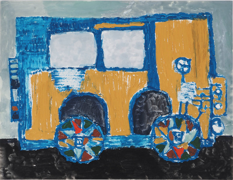 Jacques SOISSON : Autocar destroy et son conducteur, Gouache originale (vue générale) - Crédit photo : Galerie Art.Paris