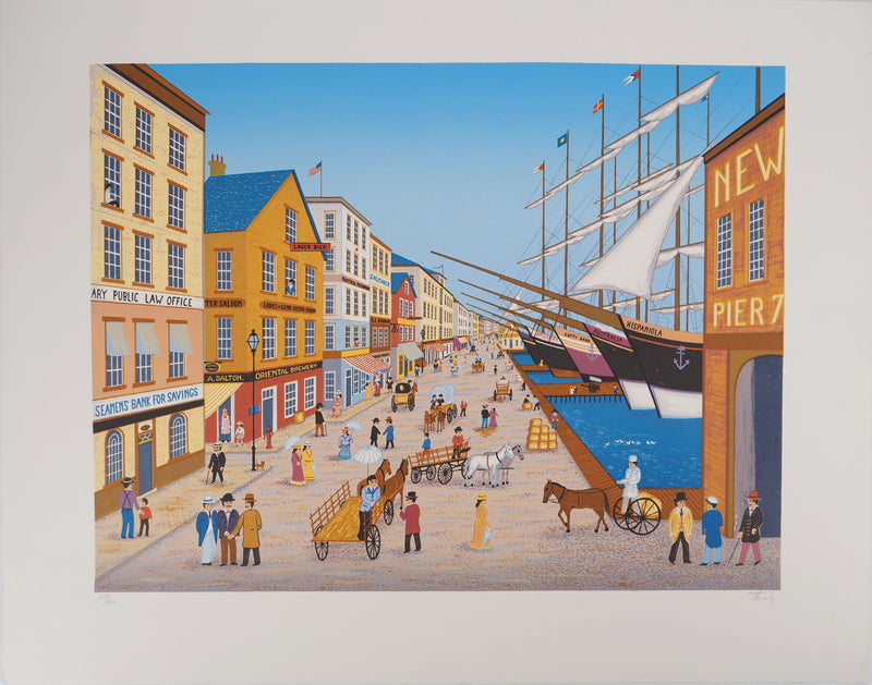 François FANCH LEDAN : Port de New-York, Lithographie originale (vue générale) - Crédit photo : Galerie Art.Paris