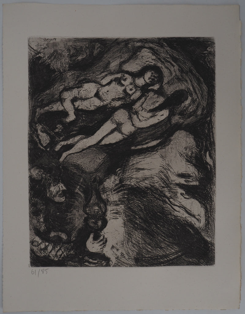 Marc CHAGALL : Le repos (La vieille et les deux servantes), Gravure originale (vue générale) - Crédit photo : Galerie Art.Paris