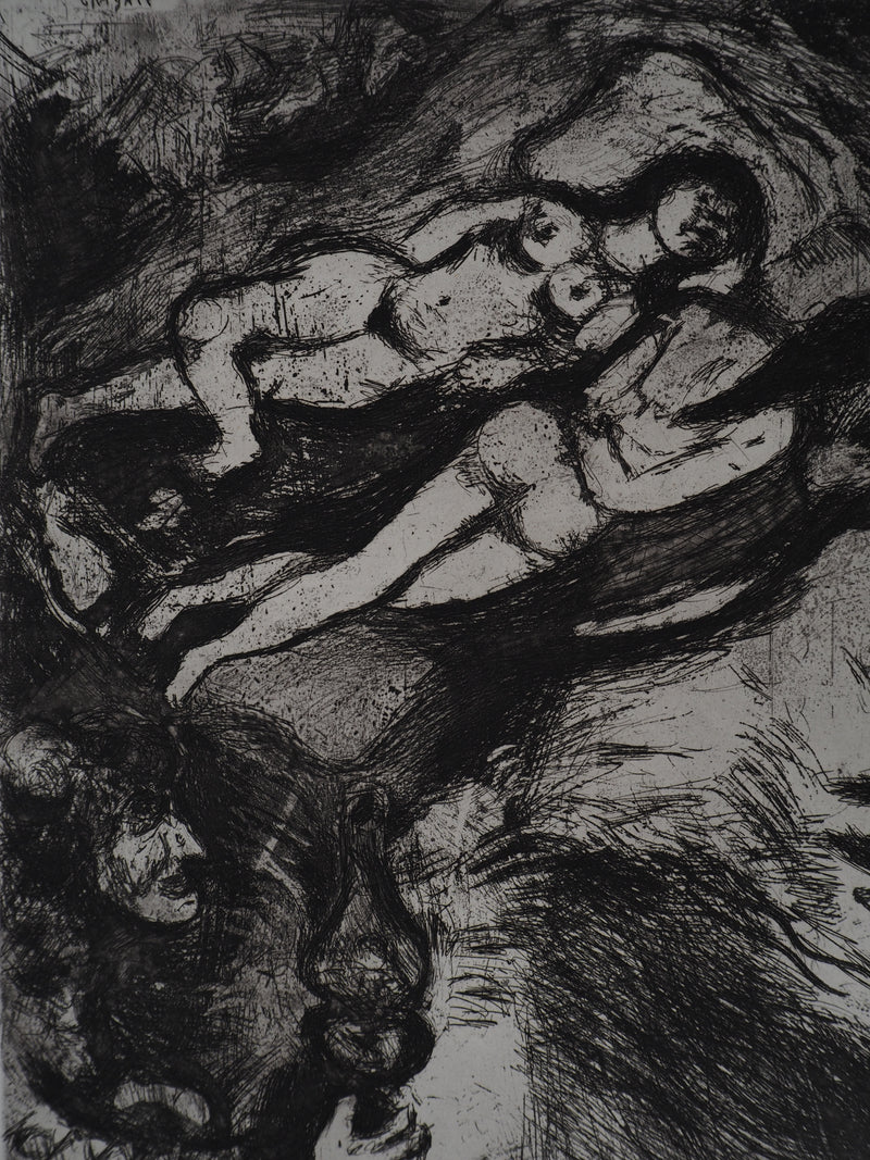 Marc CHAGALL : Le repos (La vieille et les deux servantes), Gravure originale (photo de détail 4) - Crédit photo : Galerie Art.Paris