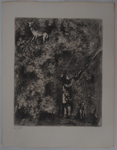 Marc CHAGALL : Le cerf chassé (Le cerf et la vigne), Gravure originale (vue générale) - Crédit photo : Galerie Art.Paris