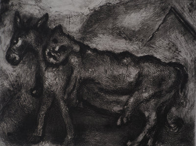 Marc CHAGALL : L'âne et le lion (L'âne vêtu de la peau du lion), Gravure originale (photo de détail 4) - Crédit photo : Galerie Art.Paris