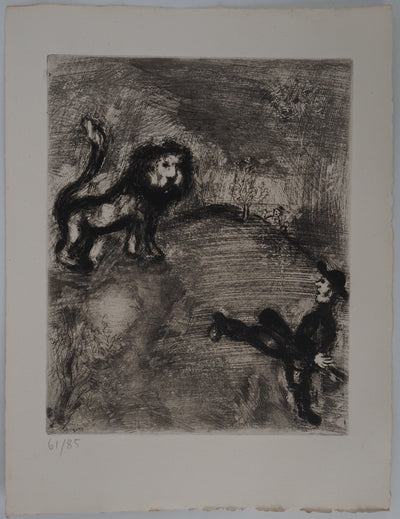 Marc CHAGALL : Le lion et le chasseur, Gravure originale (vue générale) - Crédit photo : Galerie Art.Paris