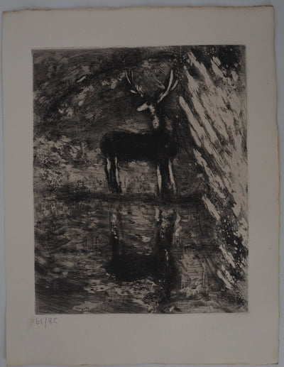 Marc CHAGALL : Le grand cerf (Le cerf se voyant dans l'eau), Gravure originale (vue générale) - Crédit photo : Galerie Art.Paris