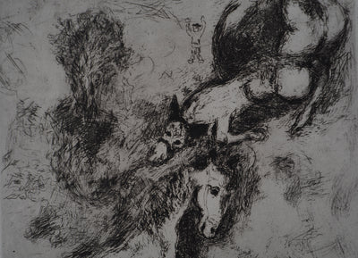 Marc CHAGALL : Le cheval et l'âne, Gravure originale signée