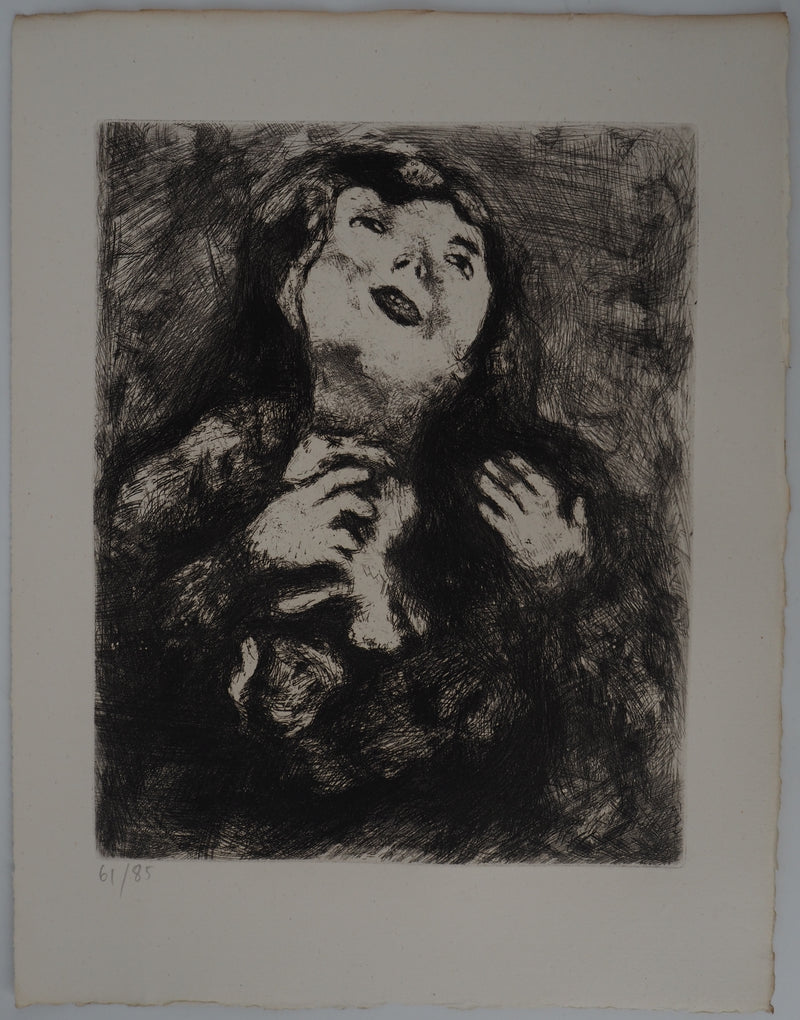 Marc CHAGALL : Le désespoir (La jeune veuve), Gravure originale (vue générale) - Crédit photo : Galerie Art.Paris