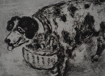 Marc CHAGALL : Le chien au panier (Le chien qui porte à son cou le dîner de son maître), Gravure originale (photo de détail 4) - Crédit photo : Galerie Art.Paris