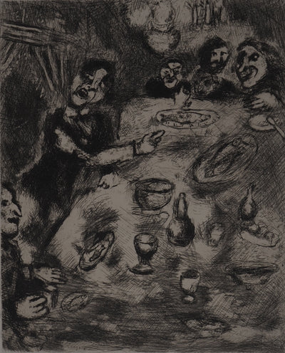 Marc CHAGALL : Le dîner (Le rieur et les poissons), Gravure originale (photo de détail 4) - Crédit photo : Galerie Art.Paris