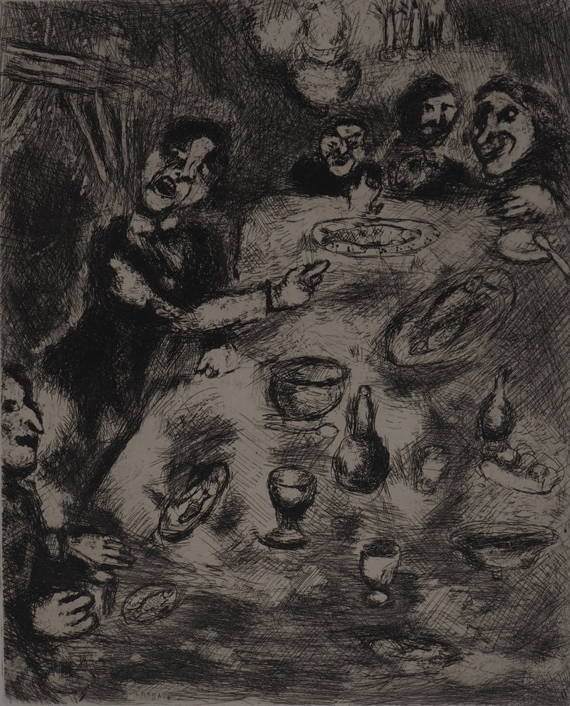 Marc CHAGALL : Le dîner (Le rieur et les poissons), Gravure originale (photo de détail 4) - Crédit photo : Galerie Art.Paris