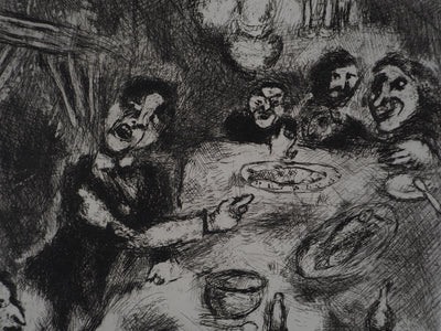 Marc CHAGALL : Le dîner (Le rieur et les poissons), Gravure originale (photo de détail 5) - Crédit photo : Galerie Art.Paris