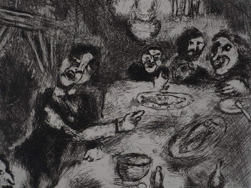 Marc CHAGALL : Le dîner (Le rieur et les poissons), Gravure originale (photo de détail 5) - Crédit photo : Galerie Art.Paris