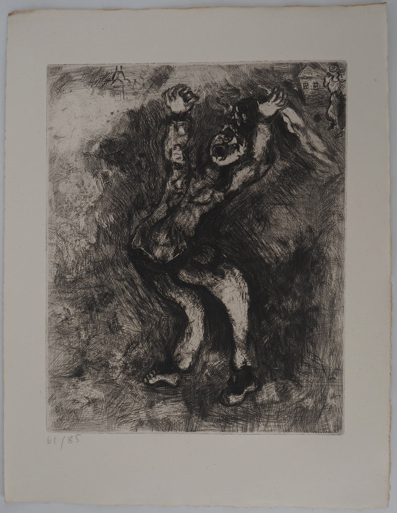 Marc CHAGALL : La folie (Le fou qui vend la sagesse), Gravure originale (vue générale) - Crédit photo : Galerie Art.Paris