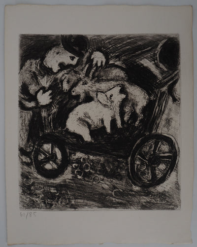 Marc CHAGALL : Le berger et son troupeau, Gravure originale (vue générale) - Crédit photo : Galerie Art.Paris