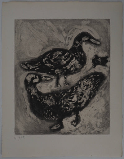 Marc CHAGALL : La tortue et les deux canards, Gravure originale (vue générale) - Crédit photo : Galerie Art.Paris