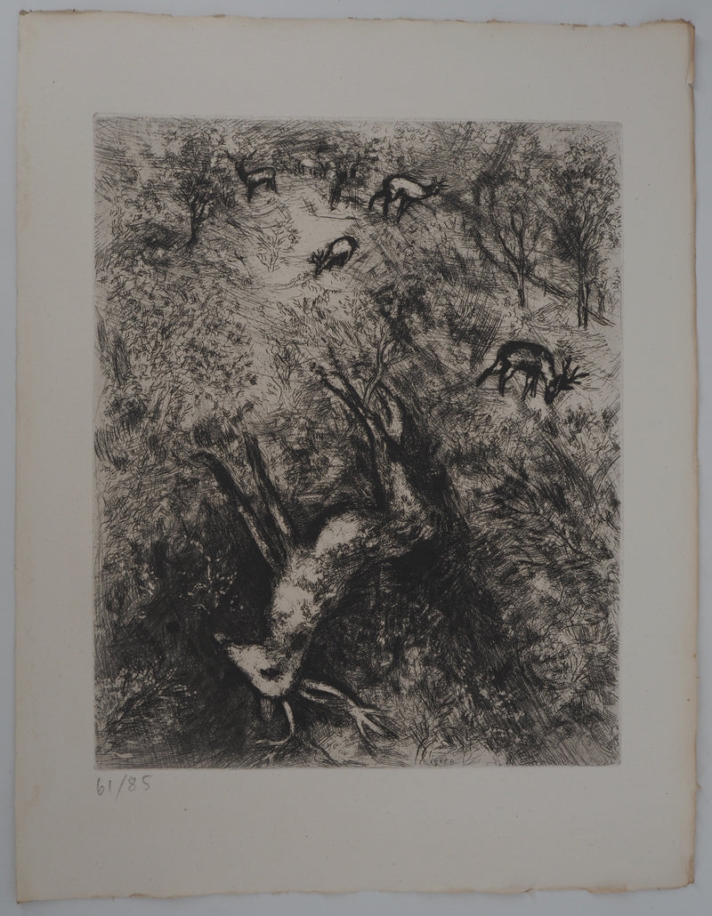 Marc CHAGALL : Le cerf malade, Gravure originale (vue générale) - Crédit photo : Galerie Art.Paris