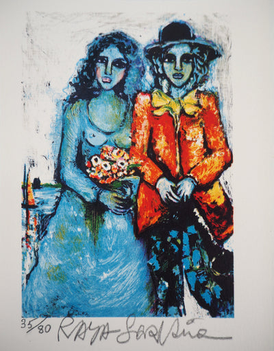 Alain RAYA SORKINE : La mariée bleue, Lithographie originale (vue générale) - Crédit photo : Galerie Art.Paris