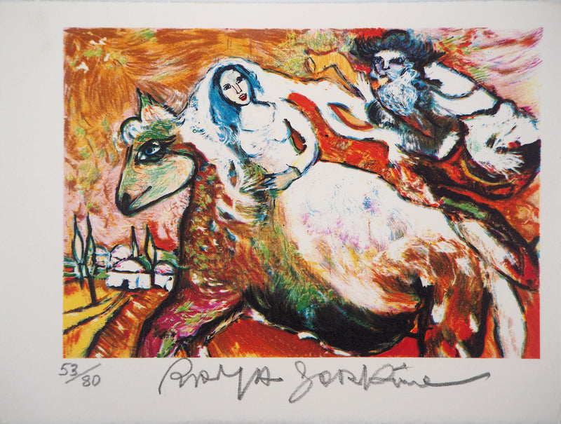 Alain RAYA SORKINE : La mariée à cheval, Lithographie originale signée