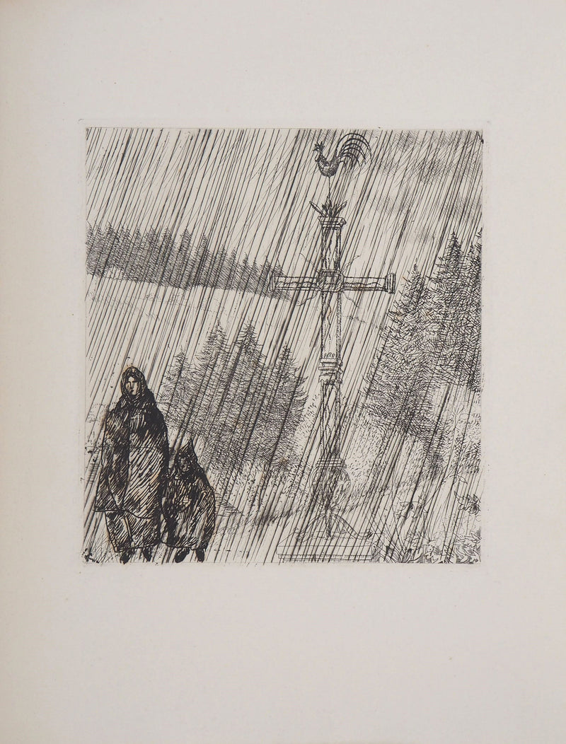 Jean-Emile LABOUREUR : Bretagne, Promenade au Calvaire, Gravure originale (vue générale) - Crédit photo : Galerie Art.Paris