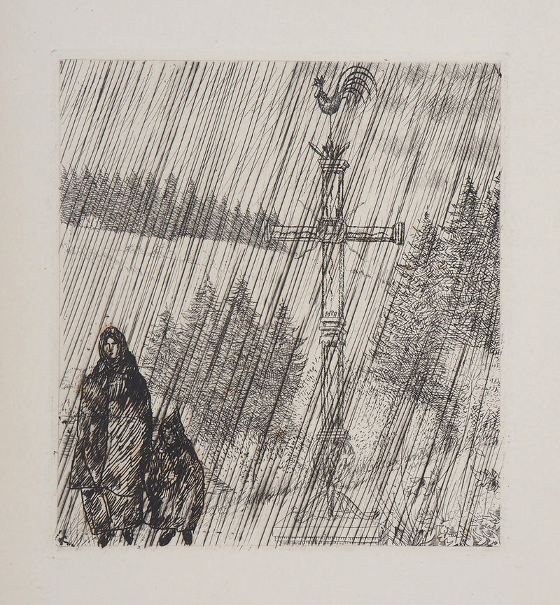 Jean-Emile LABOUREUR : Bretagne, Promenade au Calvaire, Gravure originale (photo de détail 2) - Crédit photo : Galerie Art.Paris