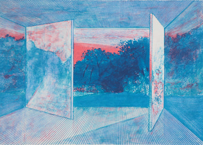 Pierre GARCIA-FONS : Intérieur surréaliste et jardin bleu, Lithographie originale (photo de détail 2) - Crédit photo : Galerie Art.Paris
