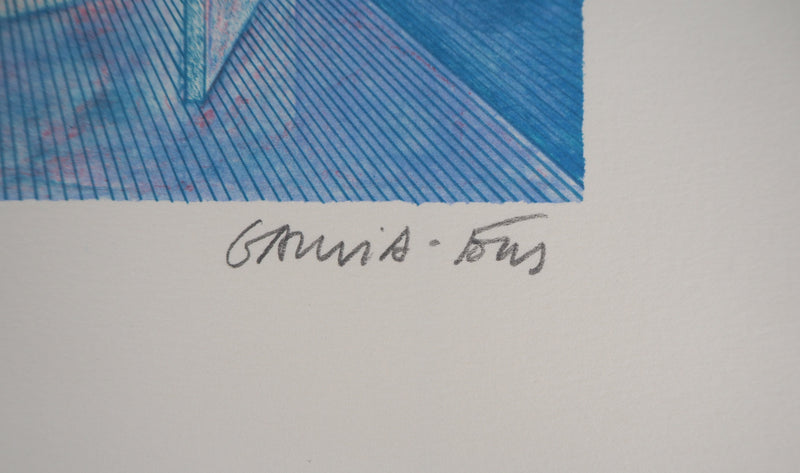 Pierre GARCIA-FONS : Intérieur surréaliste et jardin bleu, Lithographie originale (photo de détail 3) - Crédit photo : Galerie Art.Paris