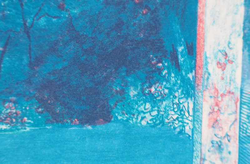 Pierre GARCIA-FONS : Intérieur surréaliste et jardin bleu, Lithographie originale (photo de détail 4) - Crédit photo : Galerie Art.Paris