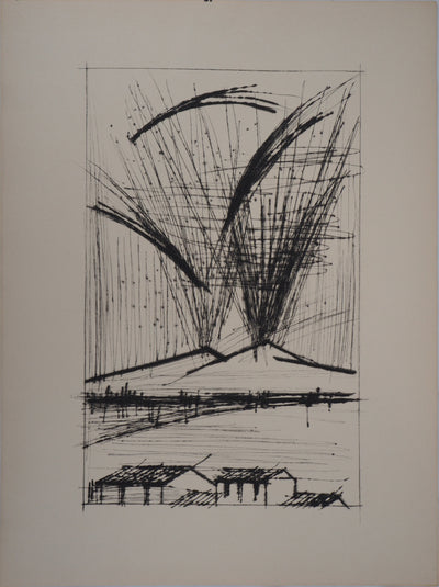 Bernard BUFFET : L'éruption du Vésuve, Gravure originale (vue générale) - Crédit photo : Galerie Art.Paris