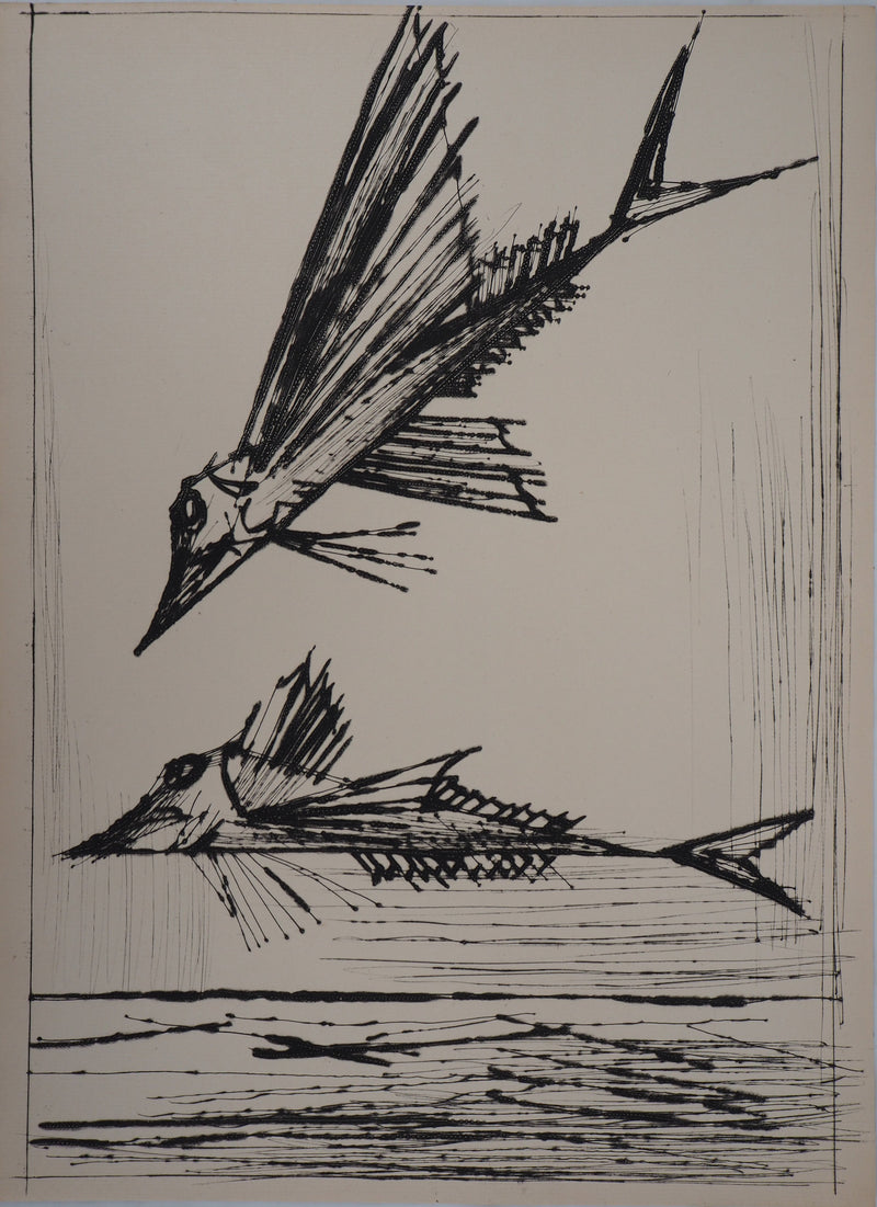 Bernard BUFFET : Poissons volants, Gravure originale (vue générale) - Crédit photo : Galerie Art.Paris