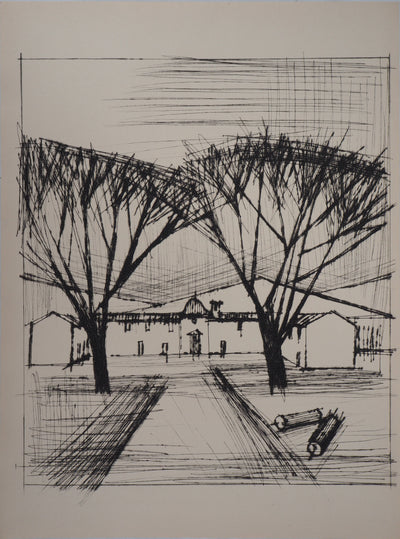 Bernard BUFFET : L'entrée du château, Gravure originale (vue générale) - Crédit photo : Galerie Art.Paris