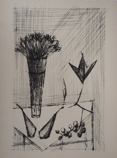 Bernard BUFFET : Nature morte aux bouquet et aux fruits, Gravure originale (vue générale) - Crédit photo : Galerie Art.Paris