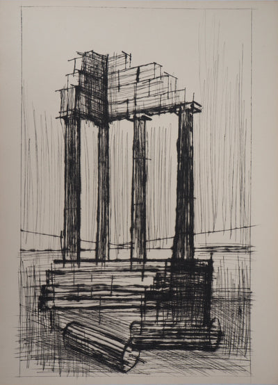 Bernard BUFFET : Temple en Ruine (Pompéi), Gravure originale (vue générale) - Crédit photo : Galerie Art.Paris