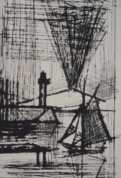 Bernard BUFFET : Paysage au voilier et au phare, Gravure originale (photo de détail 3) - Crédit photo : Galerie Art.Paris