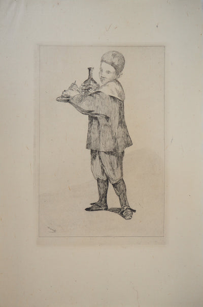 Edouard MANET : Enfant portant un plateau, Gravure originale (photo de détail 3) - Crédit photo : Galerie Art.Paris