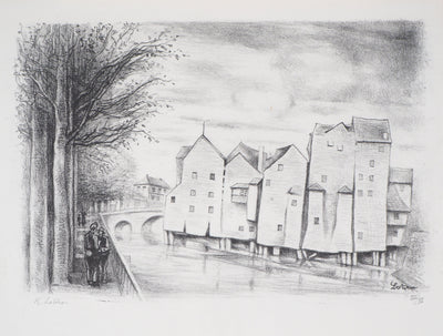 Robert LOTIRON : Les moulins de Meaux, Lithographie originale (vue générale) - Crédit photo : Galerie Art.Paris