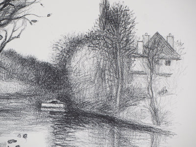 Robert LOTIRON : Migneaux, Ile sur la Seine (Poissy), Lithographie originale (photo de détail 2) - Crédit photo : Galerie Art.Paris