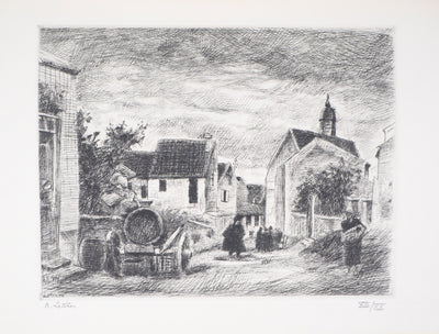 Robert LOTIRON : Village et petite chapelle, Gravure originale (vue générale) - Crédit photo : Galerie Art.Paris