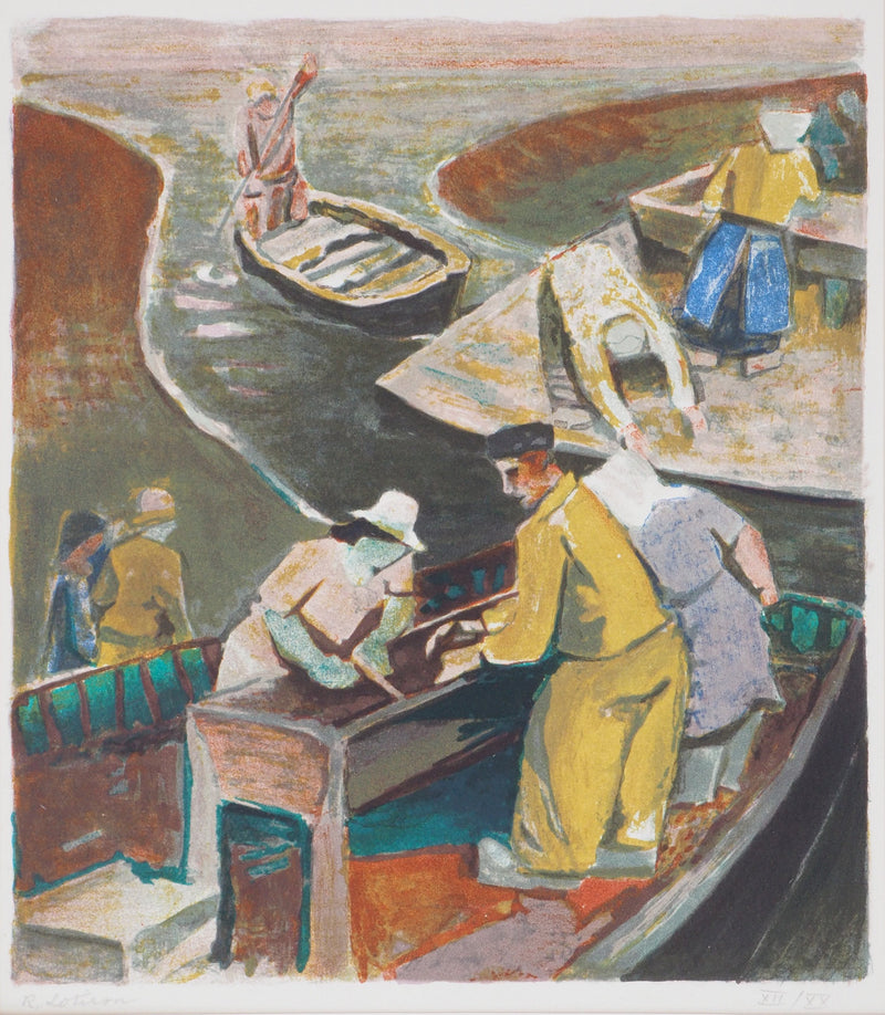 Robert LOTIRON : Bretagne, le détroquage des huitres, Lithographie originale (vue générale) - Crédit photo : Galerie Art.Paris