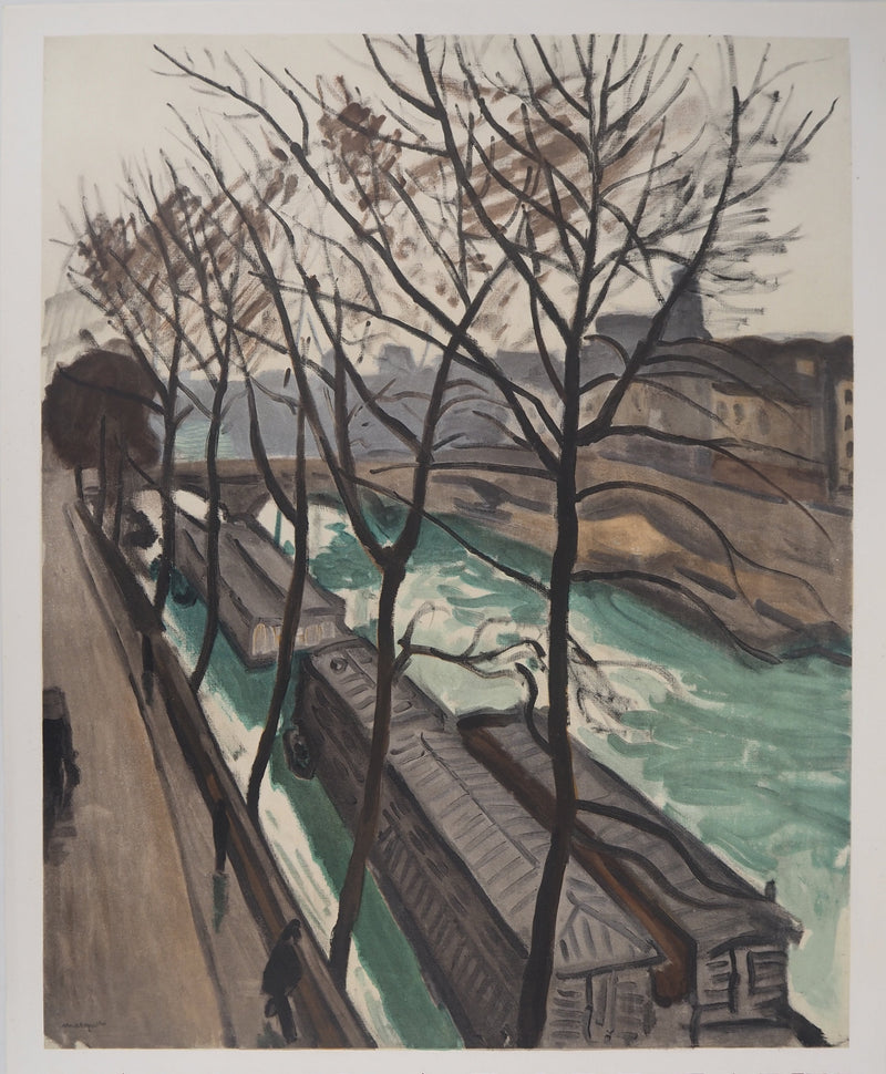 Albert MARQUET : Bateaux-lavoirs et Pont Neuf, Lithographie originale (vue générale) - Crédit photo : Galerie Art.Paris