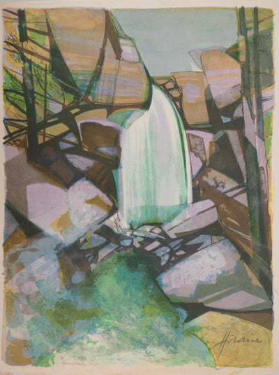 Camille HILAIRE : Alsace, La cascade du Nideck, Lithographie originale (vue générale) - Crédit photo : Galerie Art.Paris