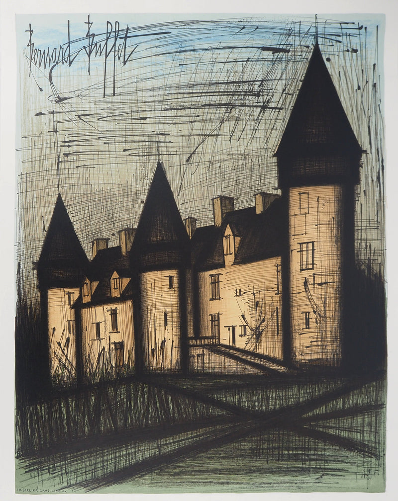 Bernard BUFFET : Château de Culan, Lithographie originale (vue générale) - Crédit photo : Galerie Art.Paris