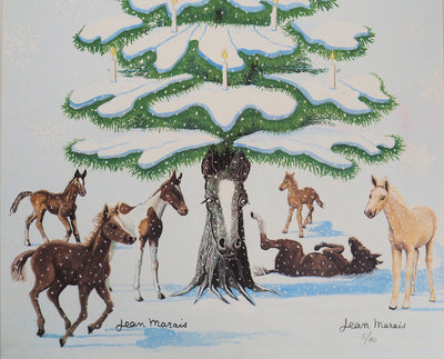 Jean MARAIS : Sapin de Noel enneigé et Chevaux, Lithographie signée