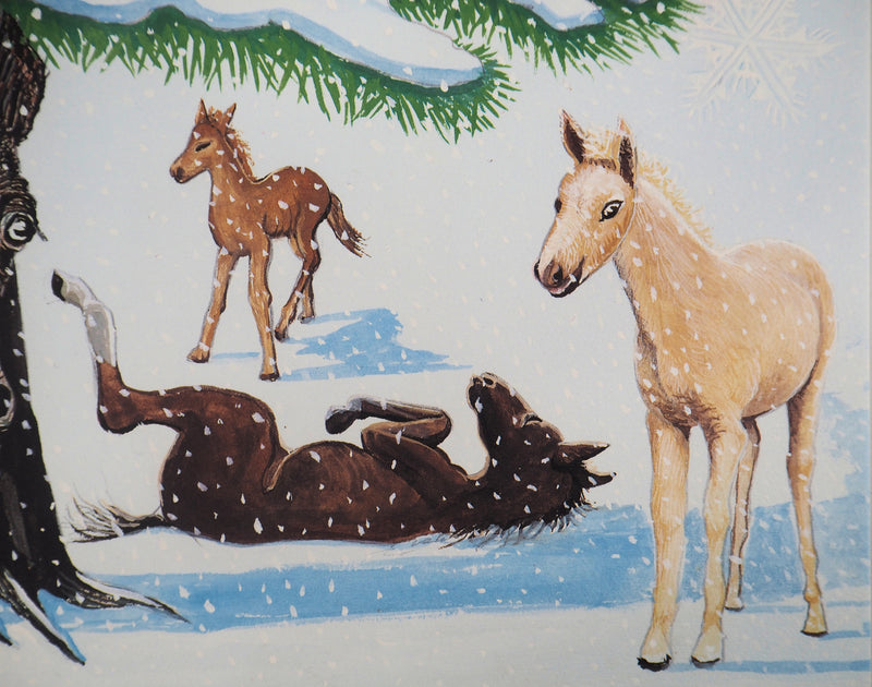 Jean MARAIS : Sapin de Noel enneigé et Chevaux, Lithographie signée