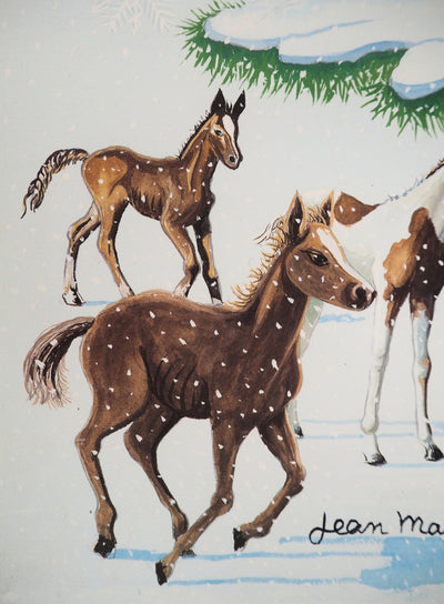 Jean MARAIS : Sapin de Noel enneigé et Chevaux, Lithographie signée