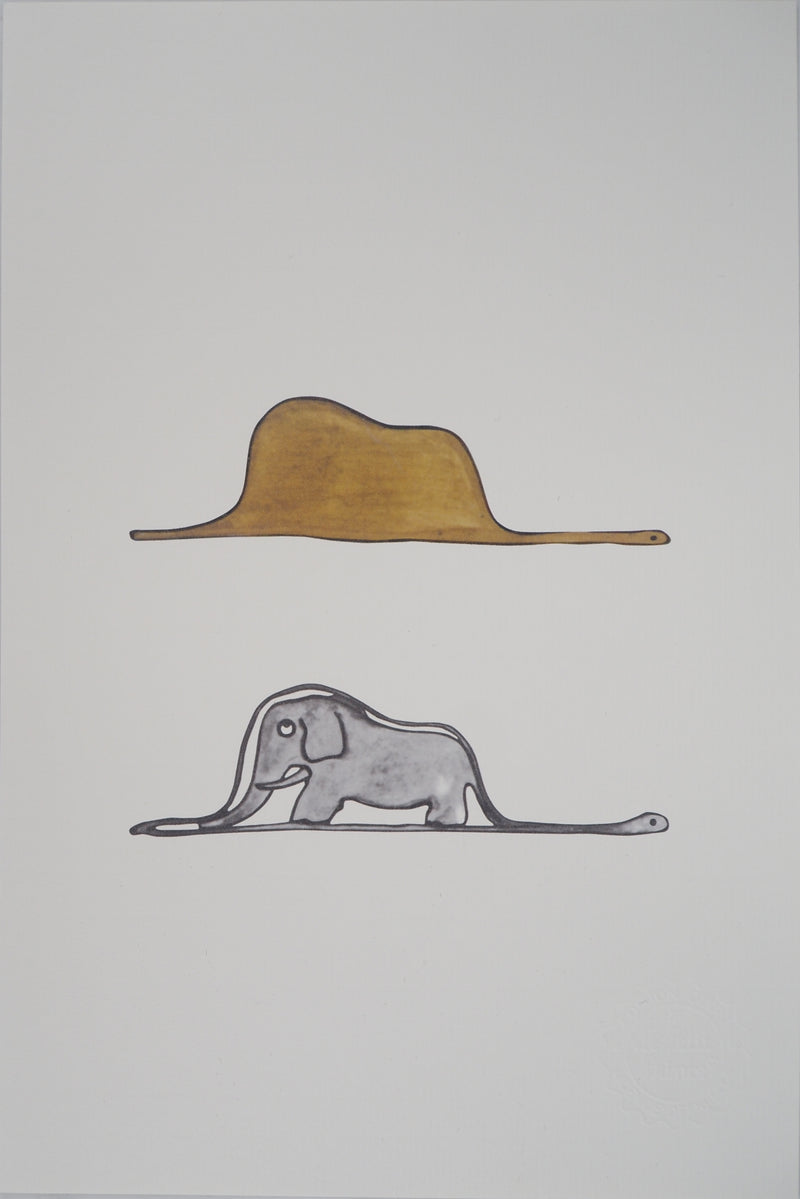 Antoine DE SAINT-EXUPERY : Le Petit Prince : un éléphant dans un chapeau, Lithographie originale (vue générale) - Crédit photo : Galerie Art.Paris