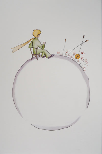 Antoine DE SAINT-EXUPERY : Le Petit Prince regarde le coucher de soleil, Lithographie originale (vue générale) - Crédit photo : Galerie Art.Paris