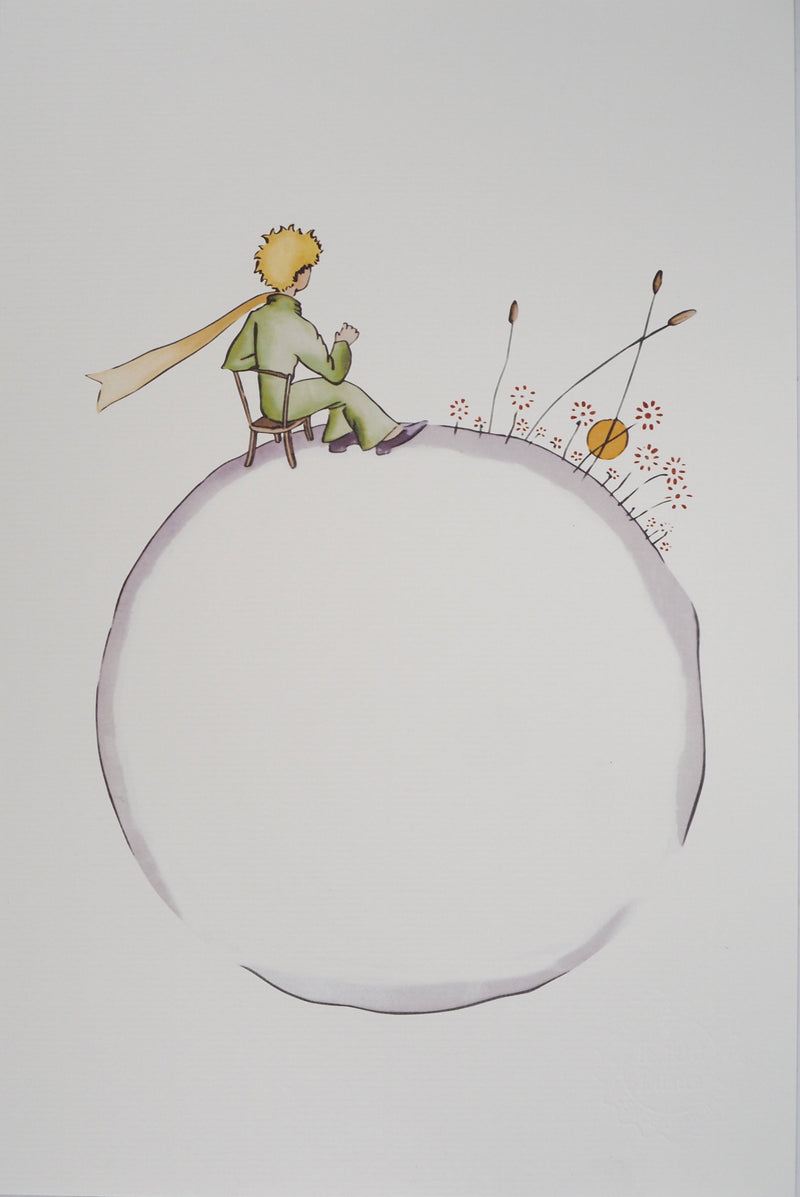 Antoine DE SAINT-EXUPERY : Le Petit Prince regarde le coucher de soleil, Lithographie originale (vue générale) - Crédit photo : Galerie Art.Paris