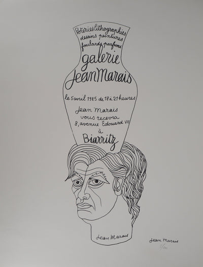 Jean MARAIS : Homme à la poterie (Exposition, galerie à Biarritz), Lithographie originale (vue générale) - Crédit photo : Galerie Art.Paris